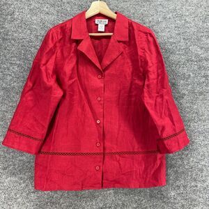 Style&co. Shirt Women 10 Red Button Up Collared Long Sleeve Linen Casual Solid